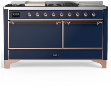 Ilve Majestic III Collection UM60FSQNR3MBP - 60 Inch Dual Fuel Range with 7 Sealed Burners, Griddle, Frenchtop