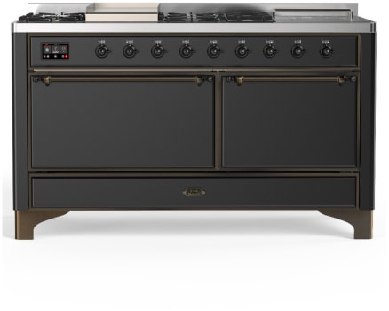 Ilve Majestic III Collection UM60FSQNR3MGBLP - 60 Inch Dual Fuel Range with 7 Sealed Burners, Griddle, Frenchtop