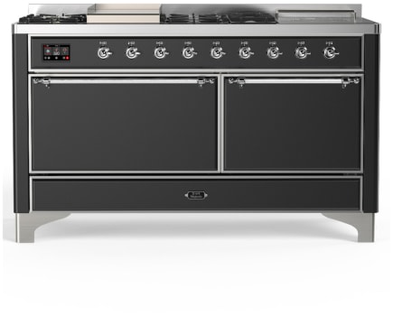 Ilve Majestic III Collection UM60FSQNR3MGCLP - 60 Inch Dual Fuel Range with 7 Sealed Burners, Griddle, Frenchtop