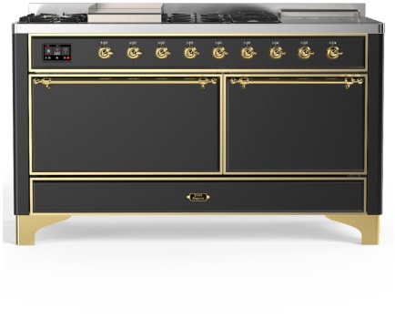 Ilve Majestic III Collection UM60FSQNR3MGGLP - 60 Inch Dual Fuel Range with 7 Sealed Burners, Griddle, Frenchtop