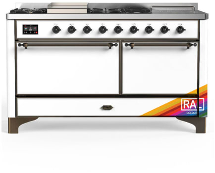 Ilve Majestic III Collection UM60FSQNR3RABLP - 60 Inch Dual Fuel Range with 7 Sealed Burners, Griddle, Frenchtop