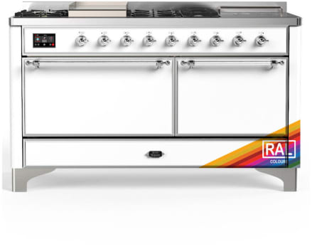Ilve Majestic III Collection UM60FSQNR3RACLP - 60 Inch Dual Fuel Range with 7 Sealed Burners, Griddle, Frenchtop