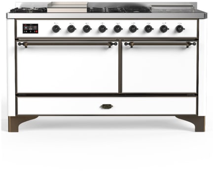 Ilve Majestic III Collection UM60FSQNR3WHBLP - 60 Inch Dual Fuel Range with 7 Sealed Burners, Griddle, Frenchtop
