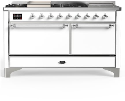 Ilve Majestic III Collection UM60FSQNR3WHCLP - 60 Inch Dual Fuel Range with 7 Sealed Burners, Griddle, Frenchtop