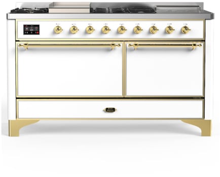 Ilve Majestic III Collection UM60FSQNR3WHGLP - 60 Inch Dual Fuel Range with 7 Sealed Burners, Griddle, Frenchtop