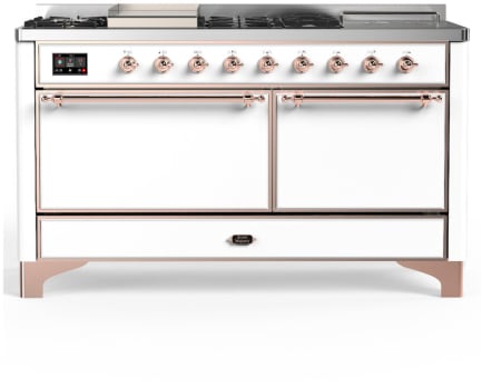 Ilve Majestic III Collection UM60FSQNR3WHPLP - 60 Inch Dual Fuel Range with 7 Sealed Burners, Griddle, Frenchtop