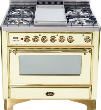 Ilve Majestic Collection UM90FDMPA - Antique White with Brass Trim