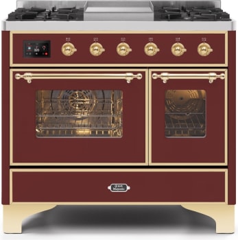 Ilve Majestic II Collection UMD10FDNS3BUG - 40 Inch Burgundy Natural Gas Freestanding Range