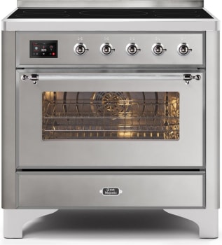 Ilve Umi09ns3ssc 36 Inch Freestanding Electric Induction Range With 5 Elements 3 5 Cu Ft Capacity Storage Drawer Self Clean True European Convection Tft Oven Control Display And Triple Glass Cool Door Stainless Steel