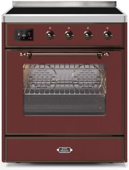 Ilve Majestic II Collection UMI30NE3BUB - 30 Inch Burgundy Freestanding Induction Range