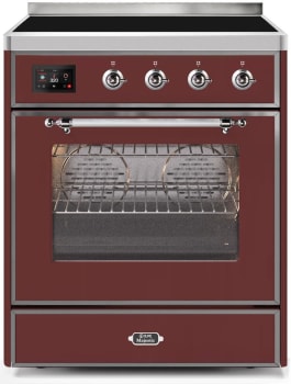 Ilve Majestic II Collection UMI30NE3BUC - 30 Inch Burgundy Freestanding Induction Range