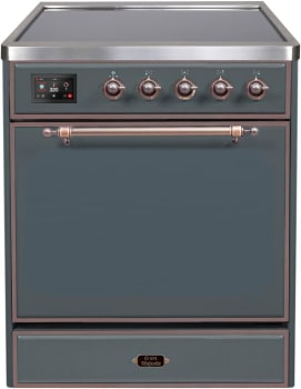 Ilve Majestic II Collection UMI30QNE3BGB - Majestic II 30 Inch Electric Freestanding Range in Blue Grey with Bronze Trim