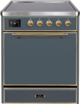 Ilve Majestic II Collection UMI30QNE3BGG - Majestic II 30 Inch Freestanding Range in Blue Grey with Brass Trim