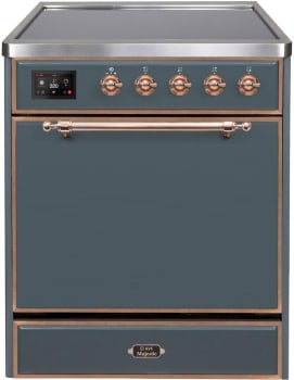 Ilve Majestic II Collection UMI30QNE3BGP - Majestic II 30 Inch Electric Freestanding Range in Blue Grey with Copper Trim