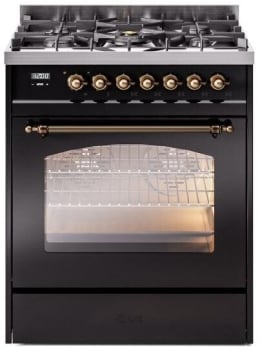 Ilve Nostalgie II Collection UP30NMPBKBLP - 30 Inch Freestanding Dual Fuel Range in Front View