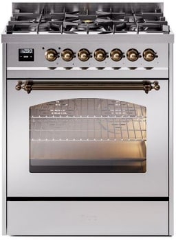 Ilve Nostalgie II Collection UP30NMPSSB - 30 Inch Freestanding Dual Fuel Range in Front View