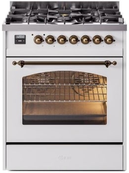 Ilve Nostalgie II Collection UP30NMPWHBLP - 30 Inch Freestanding Dual Fuel Range in Front View
