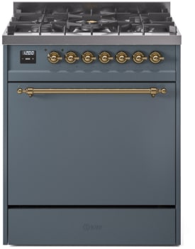 Ilve Nostalgie II Collection UP30QNMPBGG - 30 Inch Freestanding Dual Fuel Range in Front View
