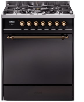 Ilve Nostalgie II Collection UP30QNMPBKB - 30 Inch Freestanding Dual Fuel Range in Front View