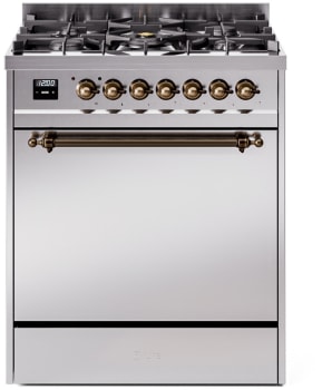 Ilve Nostalgie II Collection UP30QNMPSSBLP - 30 Inch Freestanding Dual Fuel Range in Front View