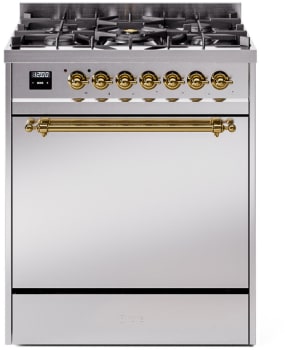 Ilve Nostalgie II Collection UP30QNMPSSGLP - 30 Inch Freestanding Dual Fuel Range in Front View