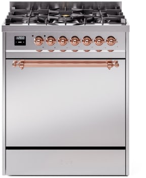 Ilve Nostalgie II Collection UP30QNMPSSP - 30 Inch Freestanding Dual Fuel Range in Front View