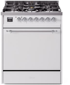 Ilve Nostalgie II Collection UP30QNMPWHCLP - 30 Inch Freestanding Dual Fuel Range in Front View