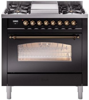 Ilve Nostalgie II Collection UP36FNMPBKBLP - 36 Inch Freestanding Dual Fuel Range in Front View