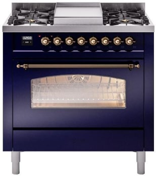 Ilve Nostalgie II Collection UP36FNMPMBB - 36 Inch Freestanding Dual Fuel Range in Front View