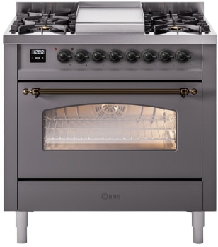 Ilve Nostalgie II Collection UP36FNMPMGB - 36 Inch Freestanding Dual Fuel Range in Front View