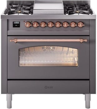 Ilve Nostalgie II Collection UP36FNMPMGP - 36 Inch Freestanding Dual Fuel Range in Front View