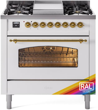 Ilve Nostalgie II Collection UP36FNMPRAGLP - 36 Inch Freestanding Dual Fuel Range in Front View