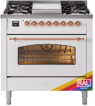 Ilve Nostalgie II Collection UP36FNMPRAPLP - 36 Inch Freestanding Dual Fuel Range in Front View