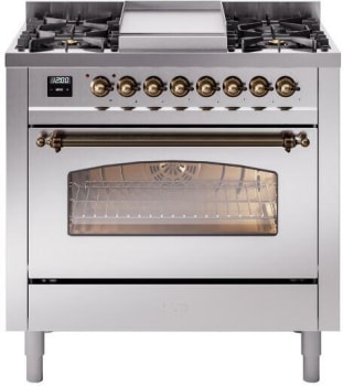 Ilve Nostalgie II Collection UP36FNMPSSBLP - 36 Inch Freestanding Dual Fuel Range in Front View