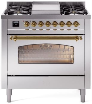 Ilve Nostalgie II Collection UP36FNMPSSG - 36 Inch Freestanding Dual Fuel Range in Front View