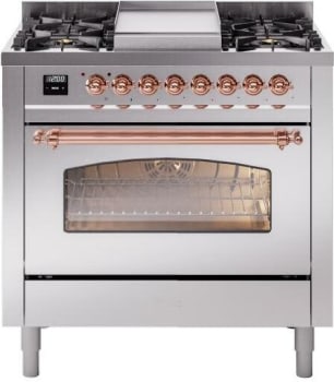 Ilve Nostalgie II Collection UP36FNMPSSP - 36 Inch Freestanding Dual Fuel Range in Front View