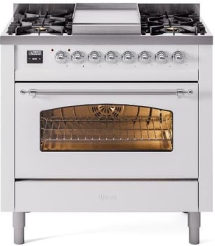 Ilve Nostalgie II Collection UP36FNMPWHC - 36 Inch Freestanding Dual Fuel Range in Front View