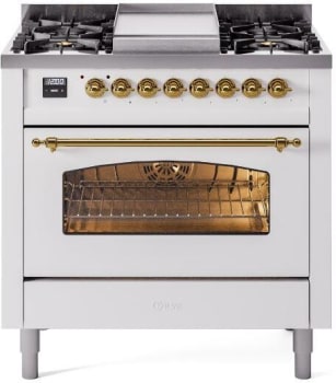 Ilve Nostalgie II Collection UP36FNMPWHG - 36 Inch Freestanding Dual Fuel Range in Front View