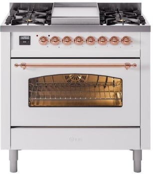 Ilve Nostalgie II Collection UP36FNMPWHPLP - 36 Inch Freestanding Dual Fuel Range in Front View