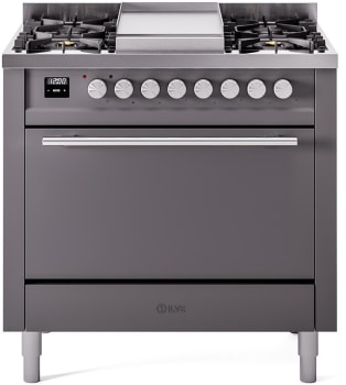 Ilve Professional Plus II UP36FQMPMGLP - 36 Inch Solid Door Freestanding Dual Fuel Range with 6 Sealed Burner