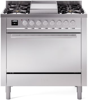 Ilve Professional Plus II UP36FQMPSSLP - 36 Inch Solid Door Freestanding Dual Fuel Range with 6 Sealed Burner