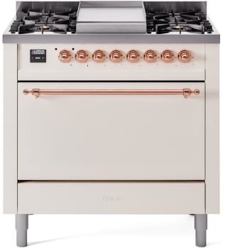 Ilve Nostalgie II Collection UP36FQNMPAWP - 36 Inch Freestanding Dual Fuel Range in Front View