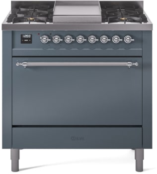 Ilve Nostalgie II Collection UP36FQNMPBGC - 36 Inch Freestanding Dual Fuel Range in Front View