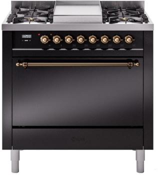 Ilve Nostalgie II Collection UP36FQNMPBKBLP - 36 Inch Freestanding Dual Fuel Range in Front View