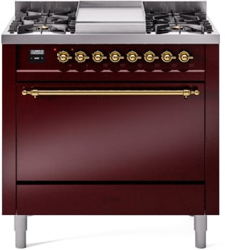Ilve Nostalgie II Collection UP36FQNMPBUG - 36 Inch Freestanding Dual Fuel Range in Front View