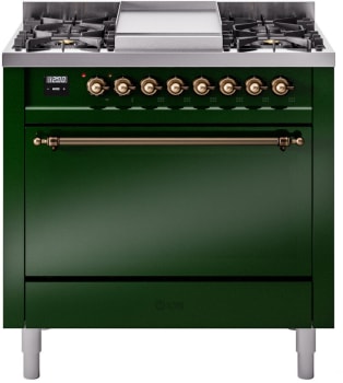 Ilve Nostalgie II Collection UP36FQNMPEGB - 36 Inch Freestanding Dual Fuel Range in Front View