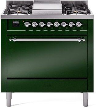 Ilve Nostalgie II Collection UP36FQNMPEGC - 36 Inch Freestanding Dual Fuel Range in Front View