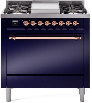 Ilve Nostalgie II Collection UP36FQNMPMBPLP - 36 Inch Freestanding Dual Fuel Range in Front View