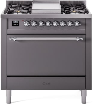 Ilve Nostalgie II Collection UP36FQNMPMGC - 36 Inch Freestanding Dual Fuel Range in Front View
