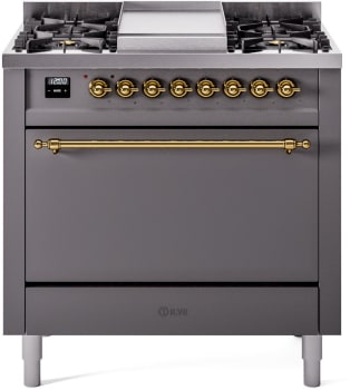 Ilve Nostalgie II Collection UP36FQNMPMGG - 36 Inch Freestanding Dual Fuel Range in Front View